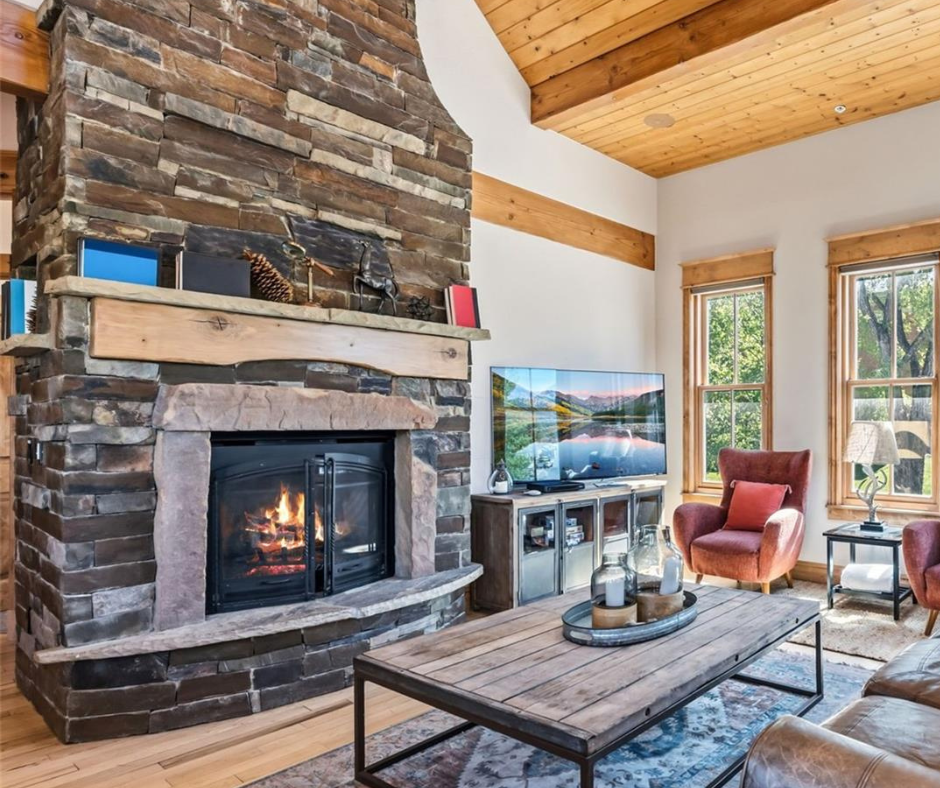 Fireplace in a Summit County mountain home during winter